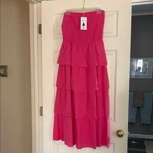 Pink Strapless Tiered Dress